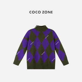 COCO ZONE 100绵羊毛设计感拼色菱格针织衫CC1C2017