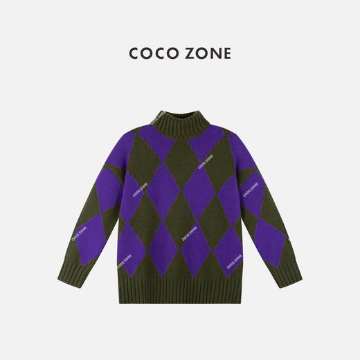 COCO ZONE 100绵羊毛设计感拼色菱格针织衫CC1C2017 商品图0