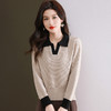 CC-103-6126春秋新款撞色polo领长袖针织衫女宽松显瘦翻领打底衫内搭上衣 商品缩略图1