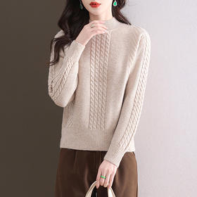 CC-103-1675半高领毛衣女秋冬2024新款麻花宽松短款针织内搭打底衫上衣