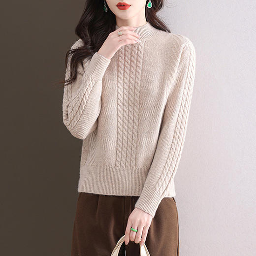 CC-103-1675半高领毛衣女秋冬2024新款麻花宽松短款针织内搭打底衫上衣 商品图0