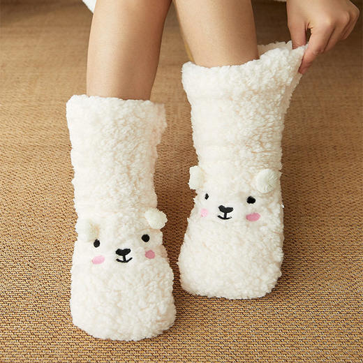 【暖脚神器~毛绒绒好舒适】地板袜女冬季加厚长筒秋冬大人可爱睡眠室内防滑珊瑚绒居家袜子 商品图1