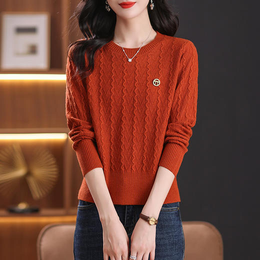 CC-89-730针织衫女2024秋冬新款百搭低圆领气质显瘦小个子配裙子毛衣打底衫 商品图2