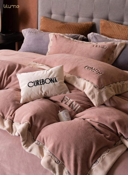 利路米秋季新款超细牛奶绒保暖四件套芬度茶红 商品图1