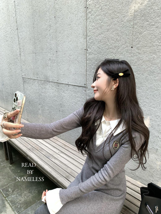 Read Nameless /灰色学院风拼接衬衫针织裙 2024/10/7 商品图0