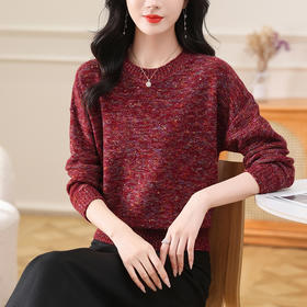 CC-103-H6128圆领套头毛衣女宽松2024秋冬新款宽松洋气减龄打底羊毛上衣女