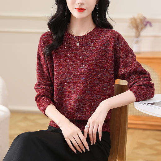 CC-103-H6128圆领套头毛衣女宽松2024秋冬新款宽松洋气减龄打底羊毛上衣女 商品图0
