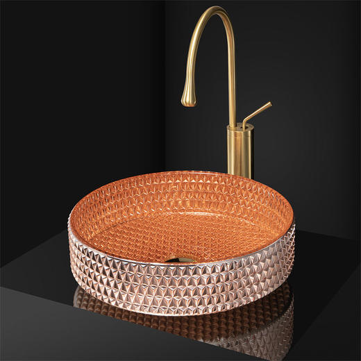 压铸卫浴玻璃水晶盆博威雅厂家批发艺术圆柱形电镀台上卫浴洗手盆 商品图1