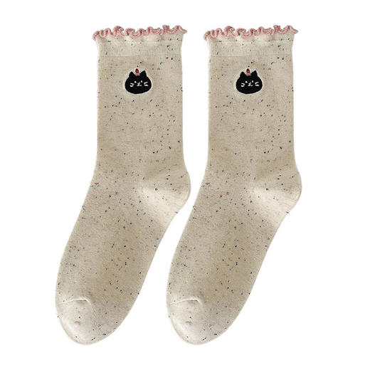 【5双装 甜美减龄中筒袜】袜子女中筒袜堆堆袜可爱卡通刺绣小熊秋冬花边长袜月子袜棉袜 商品图4