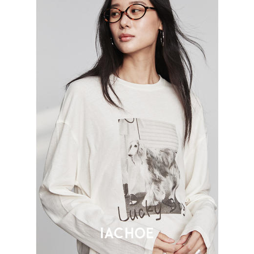 棉仓3561501003-【Lucky dog】秋季长袖花宽松印花T恤  松弛感外穿上衣 商品图0