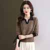 CC-103-6126春秋新款撞色polo领长袖针织衫女宽松显瘦翻领打底衫内搭上衣 商品缩略图2