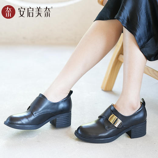 安启美奈复古高跟乐福鞋，真皮面料，多场景适用 商品图4