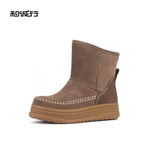 和诚行 2024秋冬新款厚底一脚蹬百搭短靴女加绒保暖雪地靴1930079 商品图1