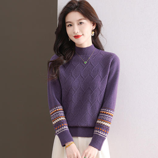 CC-103-1671洋气百搭半高领羊毛女套头短款打底毛衣秋冬厚款宽松针织上衣潮 商品图2
