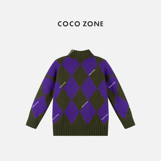 COCO ZONE 100绵羊毛设计感拼色菱格针织衫CC1C2017 商品图1