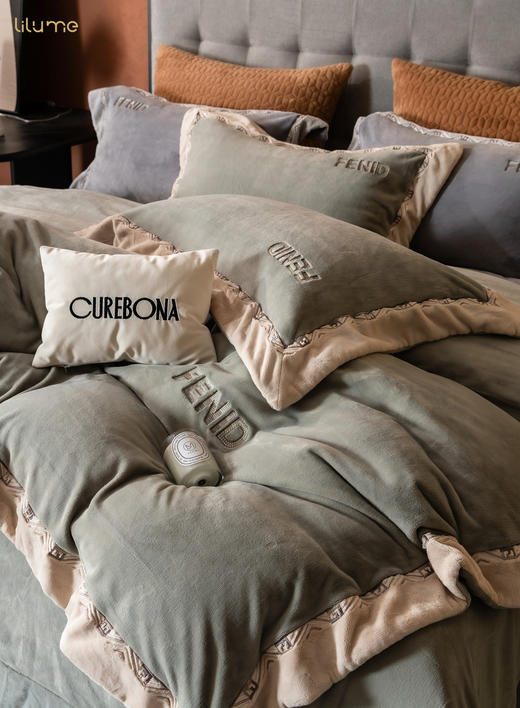 利路米秋季新款超细牛奶绒保暖四件套芬度绿 商品图1