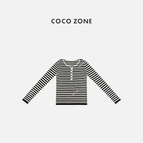 COCO ZONE 条纹撞色圆领针织衫时尚开领上衣CC1D2352