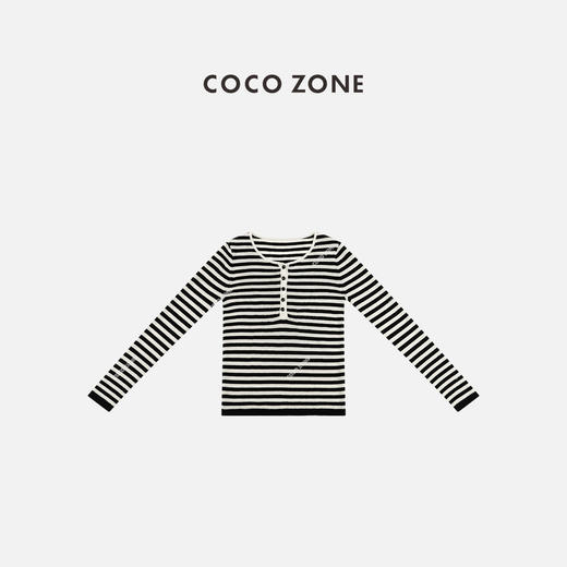 COCO ZONE 条纹撞色圆领针织衫时尚开领上衣CC1D2352 商品图0