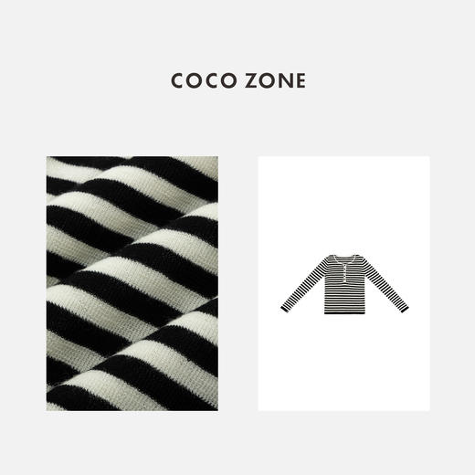 COCO ZONE 条纹撞色圆领针织衫时尚开领上衣CC1D2352 商品图2