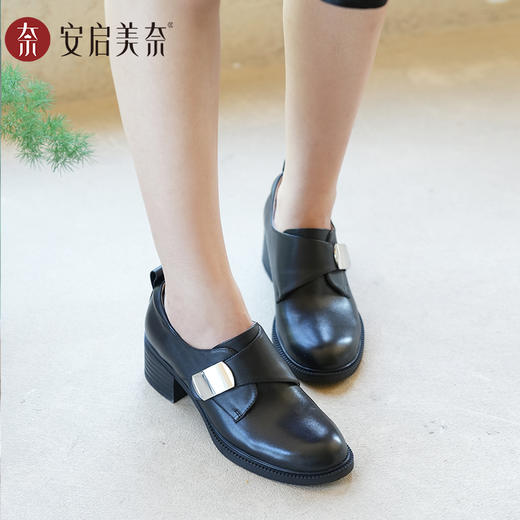 安启美奈复古高跟乐福鞋，真皮面料，多场景适用 商品图2