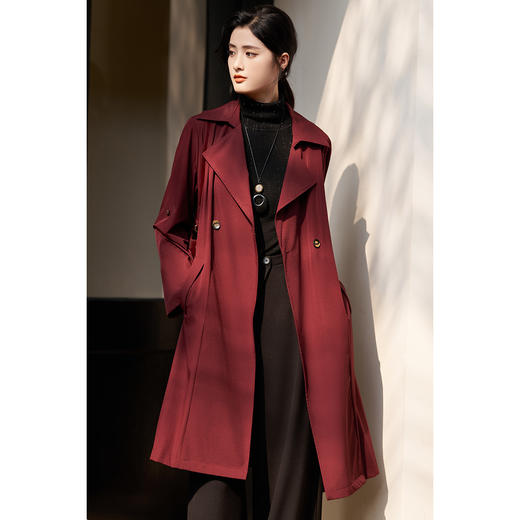 米思阳2026春季新款通勤设计感黑色风衣一粒扣褶皱长袖外套女2600 商品图1