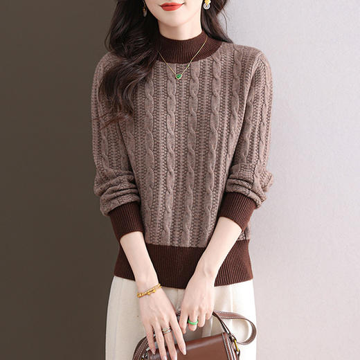 CC-103-1670半高领毛衣女2024新款秋冬小个子短款拼色配裙子时尚针织打底衫 商品图2