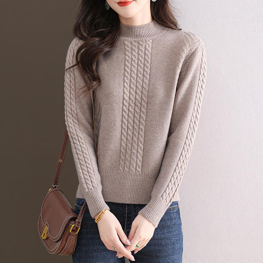 CC-103-1675半高领毛衣女秋冬2024新款麻花宽松短款针织内搭打底衫上衣 商品图2