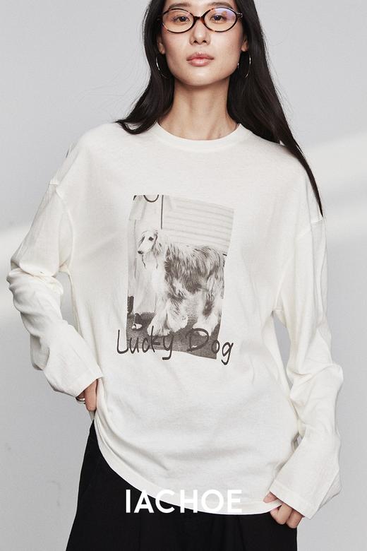 棉仓3561501003-【Lucky dog】秋季长袖花宽松印花T恤  松弛感外穿上衣 商品图4