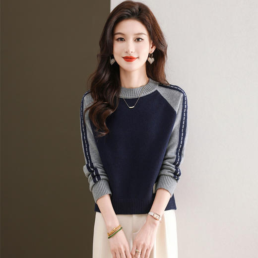 CC-103-6119欧货拼色长袖针织衫女春秋冬洋气内搭短款宽松显瘦毛衣打底衫上衣 商品图2