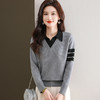 CC-103-6127春秋冬新款POLO领针织衫假两件长袖上衣宽松毛衣打底衫内搭女 商品缩略图0