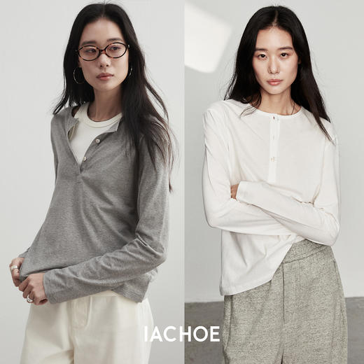 棉仓3561501002-秋装新中式亨利零长袖T恤  松弛感宽松设计感上衣打底衫 商品图0