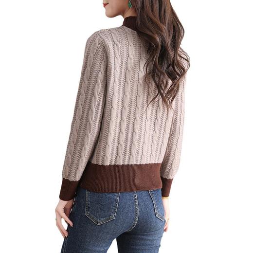 CC-103-1670半高领毛衣女2024新款秋冬小个子短款拼色配裙子时尚针织打底衫 商品图4