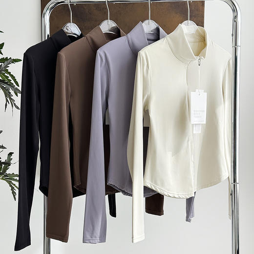 官网580！女士立领半拉链修身夹克 收腰显瘦弹力贴身瑜伽健身运动休闲上衣 商品图3