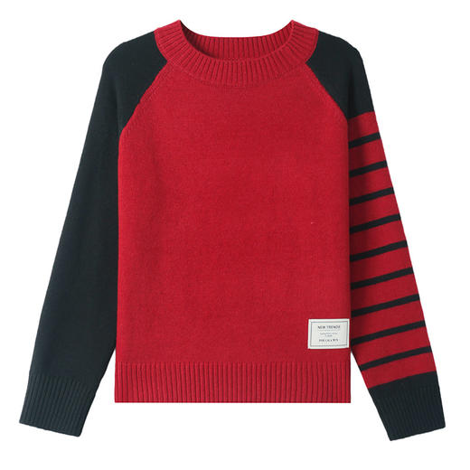 CC-103-6120早秋长袖针织衫女薄2024新款拼色洋气内搭上衣秋冬圆领毛衣打底衫 商品图4