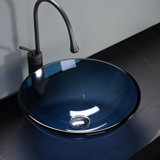 批发玻璃艺术盆洗脸盆钢化玻璃浴室盆蓝色卫生间厂家洗手盆台上 商品图2