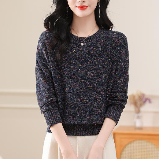 CC-103-H6128圆领套头毛衣女宽松2024秋冬新款宽松洋气减龄打底羊毛上衣女 商品图1