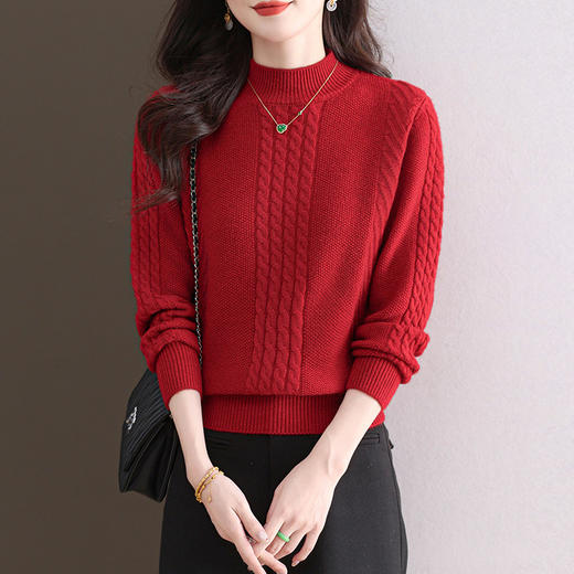 CC-103-1675半高领毛衣女秋冬2024新款麻花宽松短款针织内搭打底衫上衣 商品图1