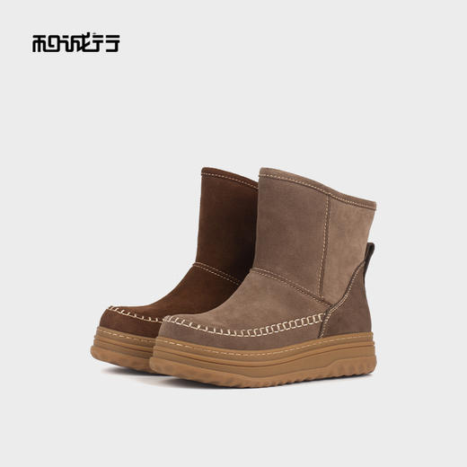 和诚行 2024秋冬新款厚底一脚蹬百搭短靴女加绒保暖雪地靴1930079 商品图3