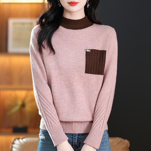 CC-21-511本命年红色女装时尚打底衫2024新款秋冬季半高领内搭女士毛衣宽松 商品图3