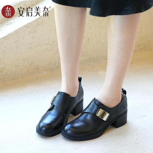 安启美奈复古高跟乐福鞋，真皮面料，多场景适用 商品图3