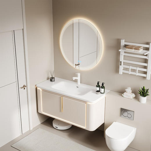 台一体洗脸盆陶瓷橡木浴室柜卫生间可丽耐洗漱奶油小户型风组合盆 商品图1