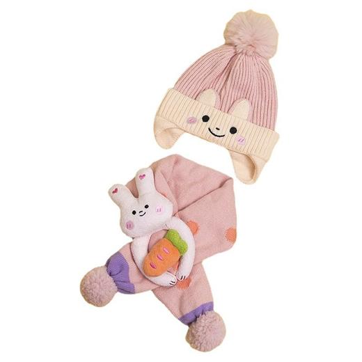 【立体卡通儿童保暖毛线帽子两件套】围巾秋冬儿童围脖帽子套装1-3岁 商品图4