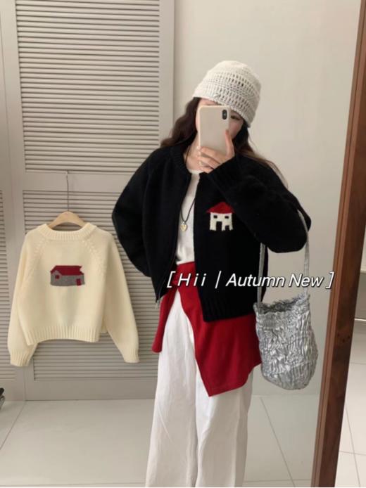 🍂🍂【岚可可小房子提花圆领拉链开衫】🌈它！来！啦！！！ 💓💓穿过开衫的宝子们都知道，😎这个季节，🤩外套真是人手一件呐🍂！ 商品图0