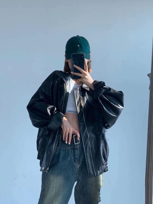 👍👍【美式复古美拉德机车风翻领拉链皮衣 男女同款E50-G2471】💥💥💥 ✅百搭复古，颜值超高🥳 ✅油蜡皮质感，🌈环保PU皮衣外套🔆 商品图2