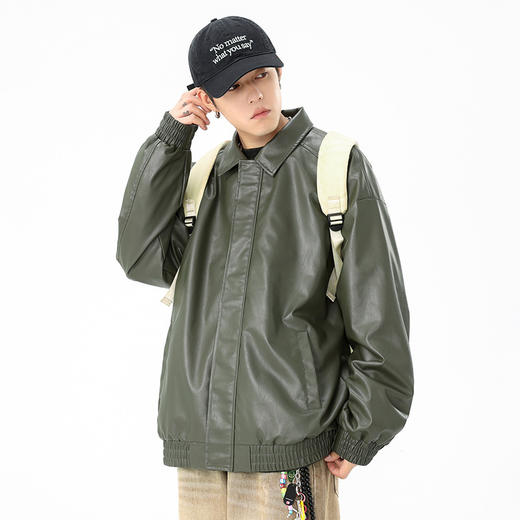 👍👍【美式复古美拉德机车风翻领拉链皮衣 男女同款E50-G2471】💥💥💥 ✅百搭复古，颜值超高🥳 ✅油蜡皮质感，🌈环保PU皮衣外套🔆 商品图5