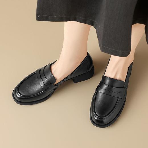 ZHR则则头层牛皮复古单鞋乐福鞋2024新款百搭小皮鞋女鞋粗跟 商品图7
