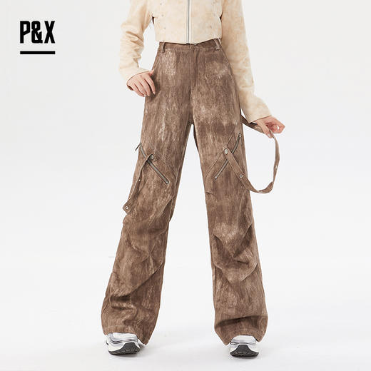P&X设计师女装冬季美式休闲阔腿宽松工装牛仔长裤 824410137 咖色 商品图0