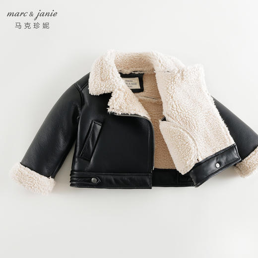 马克珍妮女童甜酷毛绒拼接宽松皮衣外套2024年秋冬新款上衣241259 商品图3