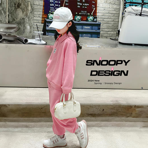 【清仓捡漏】【2件套】【130-160】【史努比】女童春秋款时尚华夫格卫衣套装 商品图1