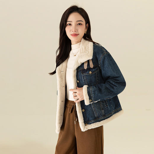 【高货xg】全新升级【铂金会员266/天猫359/差价93】(13306) 洛诗琳韩版百搭牛仔加绒外套女冬季新款加厚夹克保暖棉服 商品图3